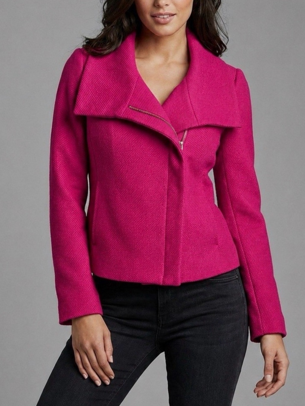 Talbots Zip Funnel Neck Jacket Pink Wool Blend Size 12P Petite
